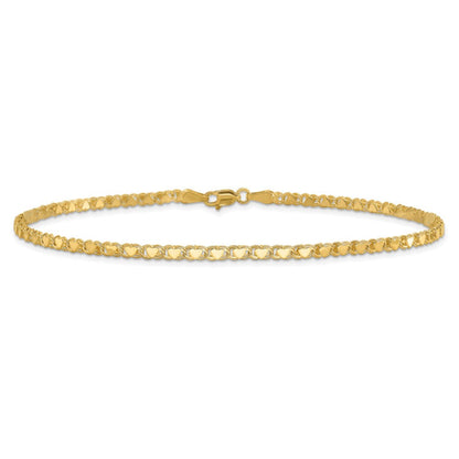 14k Polished Double-Sided Heart 10in Anklet