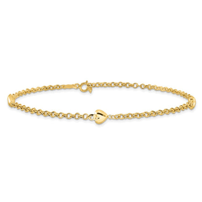 14k Puff Heart 10in Anklet