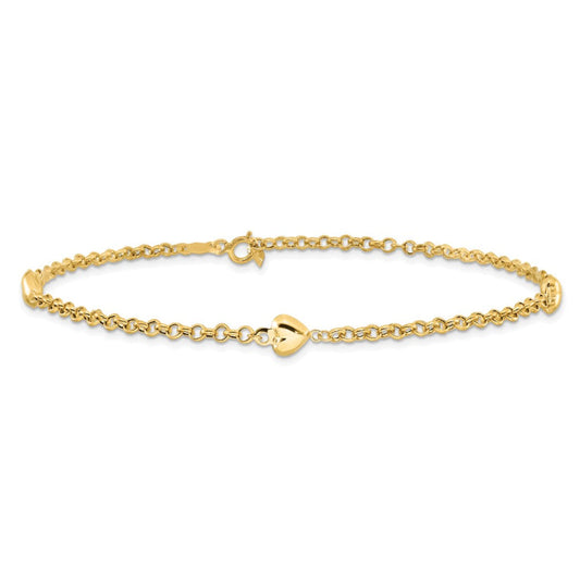 14k Puff Heart 10in Anklet
