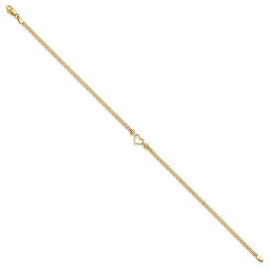 14k Polished Open-Heart 10inch Anklet