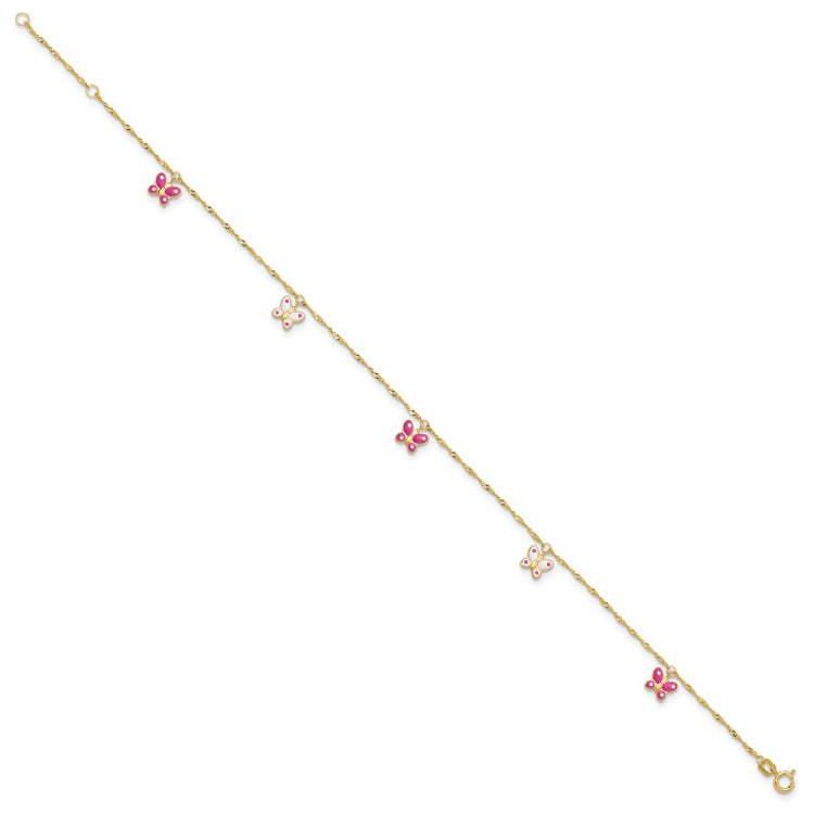 14k Enameled Butterfly 9in Plus 1in Ext Anklet