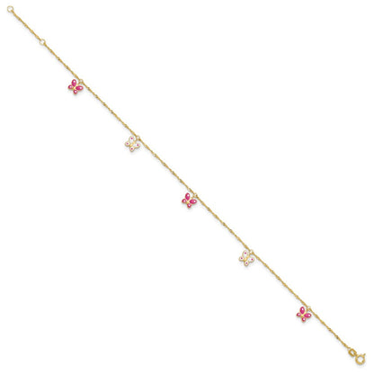14k Enameled Butterfly 9in Plus 1in Ext Anklet