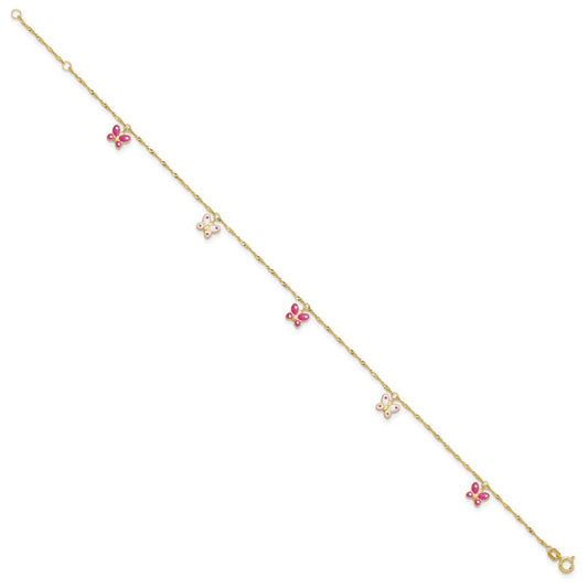 14k Enameled Butterfly 9in Plus 1in Ext Anklet