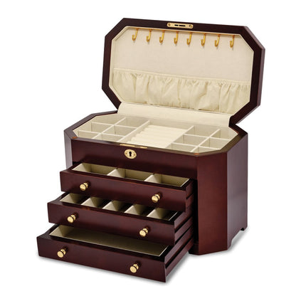 Luxury Giftware Matte Mahogany Veneer 3-drawer Locking Wooden Jewelry Box
