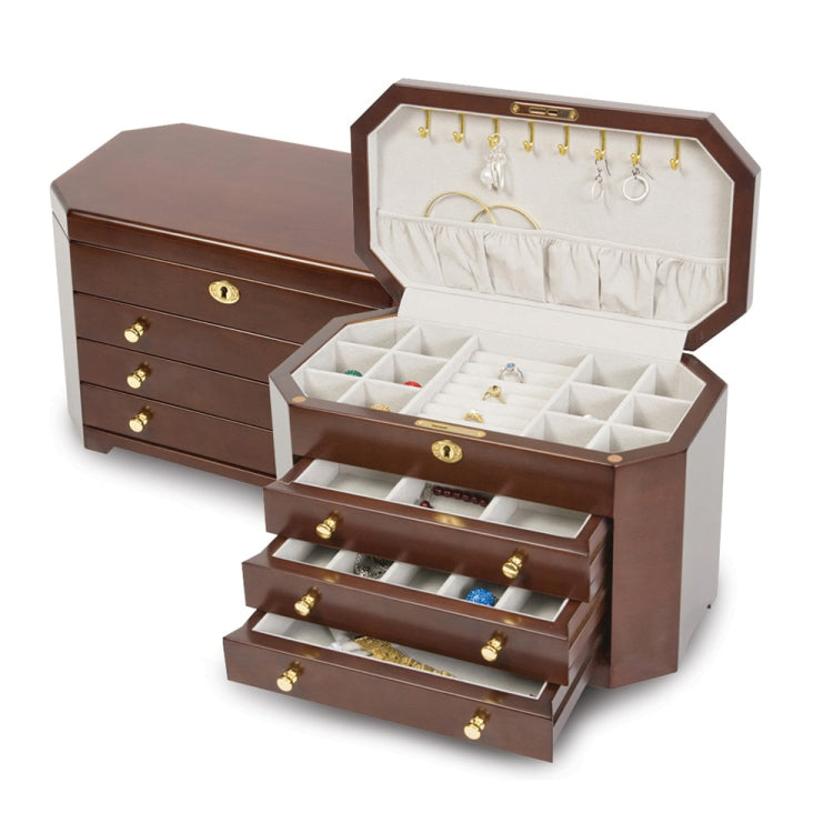 Luxury Giftware Matte Mahogany Veneer 3-drawer Locking Wooden Jewelry Box