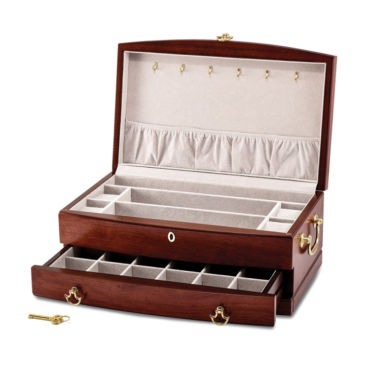 Luxury Giftware Matte Cherry Finish Bubinga Veneer 1-drawer Locking Wooden Jewelry Chest