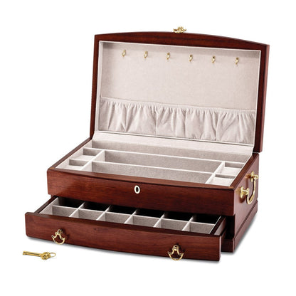 Luxury Giftware Matte Cherry Finish Bubinga Veneer 1-drawer Locking Wooden Jewelry Chest