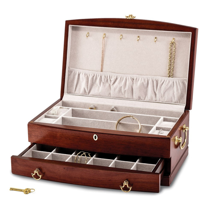 Luxury Giftware Matte Cherry Finish Bubinga Veneer 1-drawer Locking Wooden Jewelry Chest