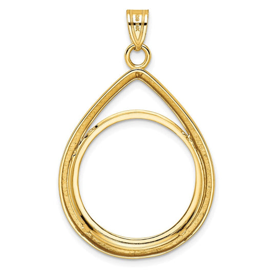Wideband Distinguished Coin Jewelry 14k Polished Lightweight Teardrop 22.0mm Prong Coin Bezel Pendant