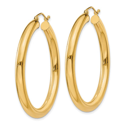 14K Polished 4mm Lightweight Tube Hoop Earrings