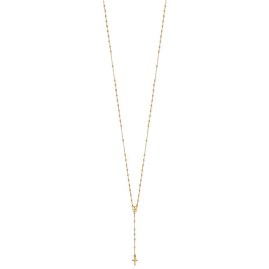 14k Gold Polished & D/C w/3in ext. Rosary Necklace