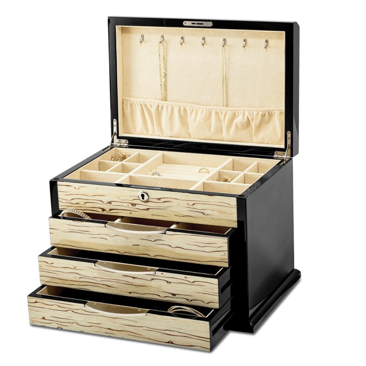Luxury Giftware Black Oak Veneer w/Iced Maple Veneer 3-drawer Locking Wooden Jewelry Chest